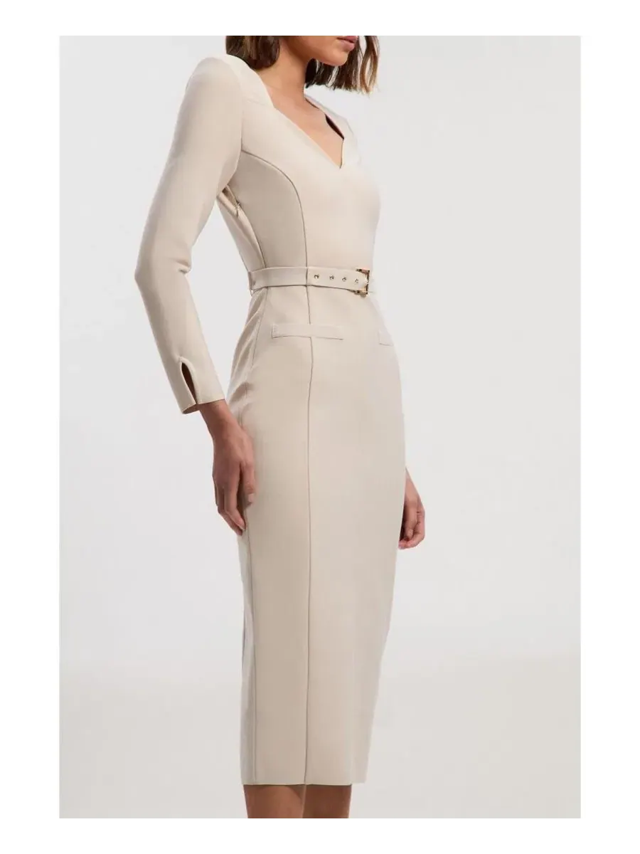 Женское облегающее платье миди с поясом и бандажом Karen Millen — изображение 7 из 8, серый