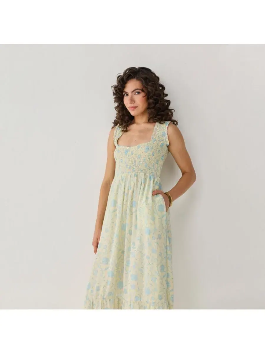 Платье макси без рукавов Smocked Maxi Reistor — изображение 5 из 11, желтый