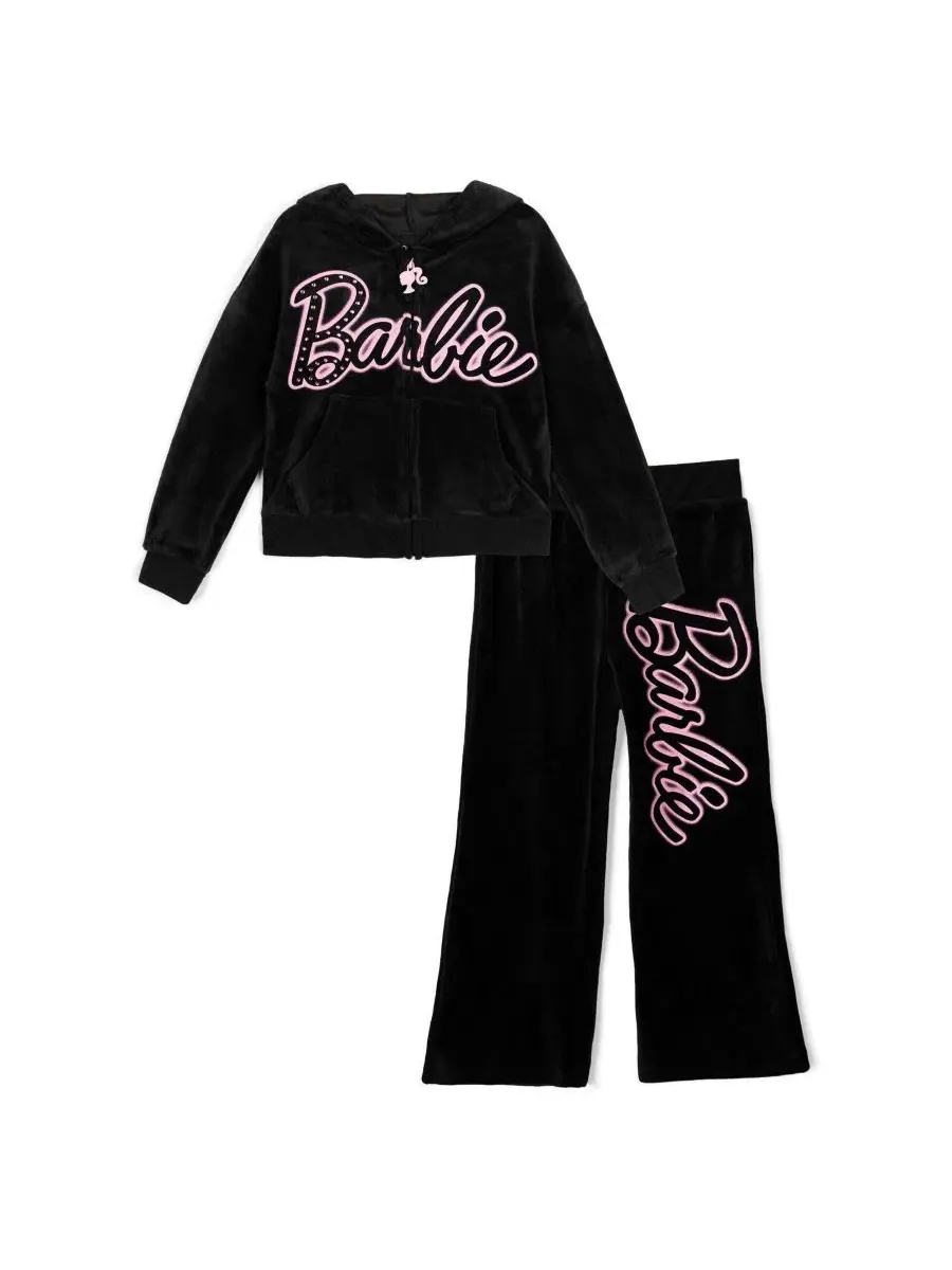 Комплект из худи и брюк из велюра Barbie — изображение 1 из 3, черный розовый