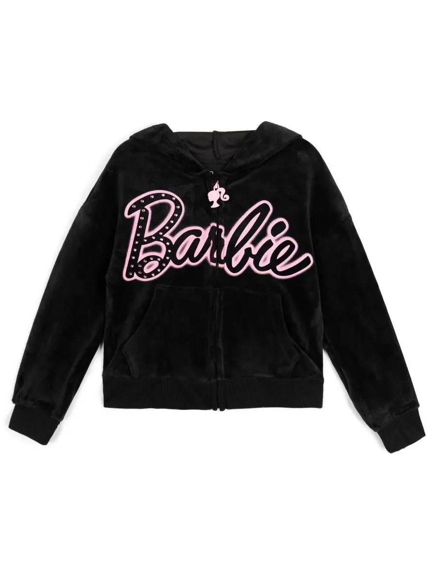 Комплект из худи и брюк из велюра Barbie — изображение 2 из 3, черный розовый