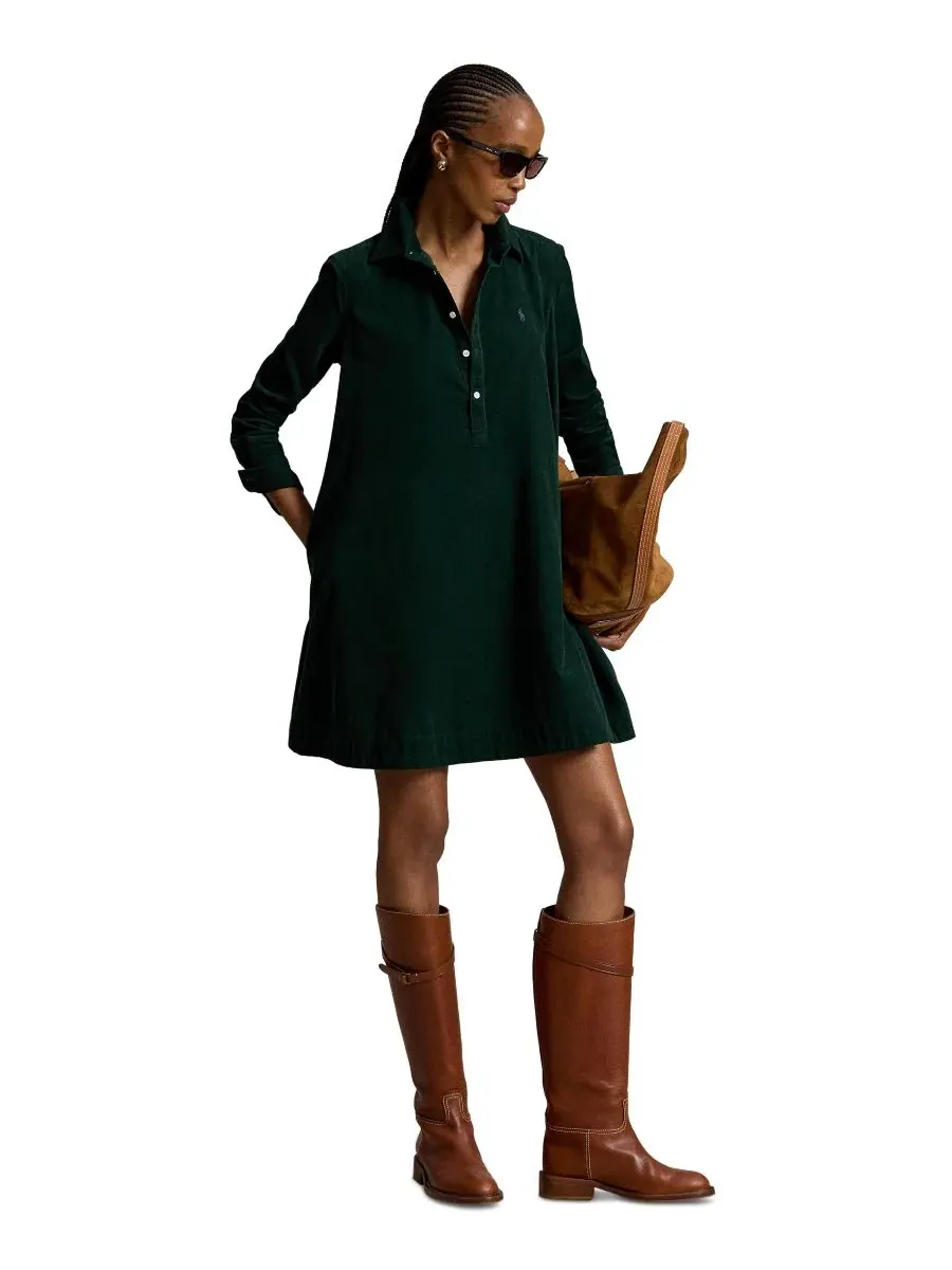 Платье-рубашка из вельвета с плиссировкой, модель Corduroy Pleated Shirt Dress Polo Ralph Lauren