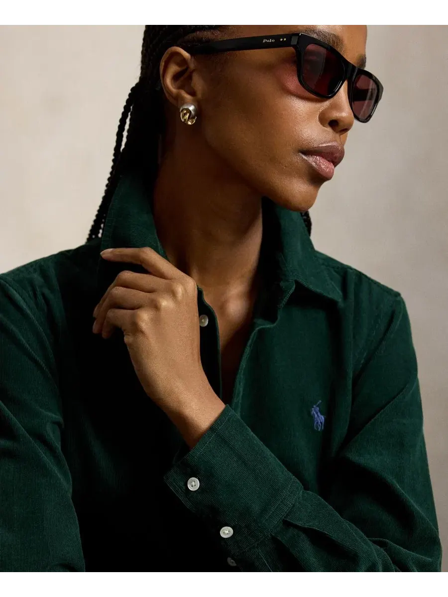 Платье-рубашка из вельвета с плиссировкой, модель Corduroy Pleated Shirt Dress Polo Ralph Lauren — изображение 3 из 5