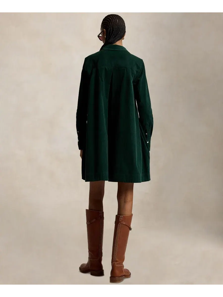 Платье-рубашка из вельвета с плиссировкой, модель Corduroy Pleated Shirt Dress Polo Ralph Lauren — изображение 4 из 5