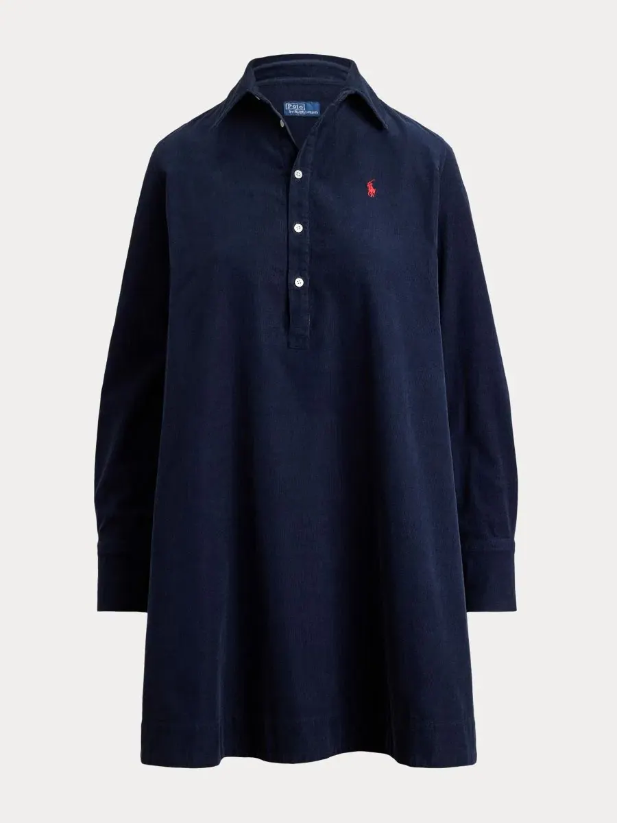 Платье-рубашка из вельвета с плиссировкой Polo Ralph Lauren — изображение 5 из 5, темно-синий