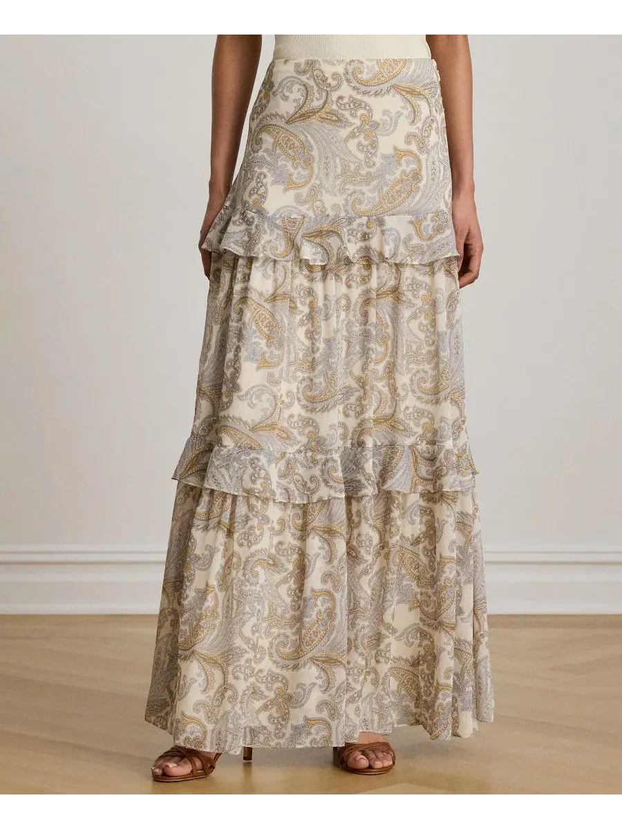 Юбка макси A-силуэта с воланами Lauren Ralph Lauren — изображение 1 из 6, кремовый мульти