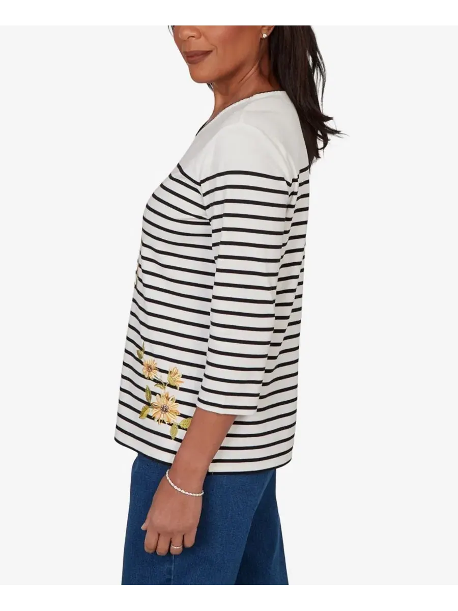 Топ с принтом Petite Sunflower Stripe Alfred Dunner — изображение 3 из 5, черный