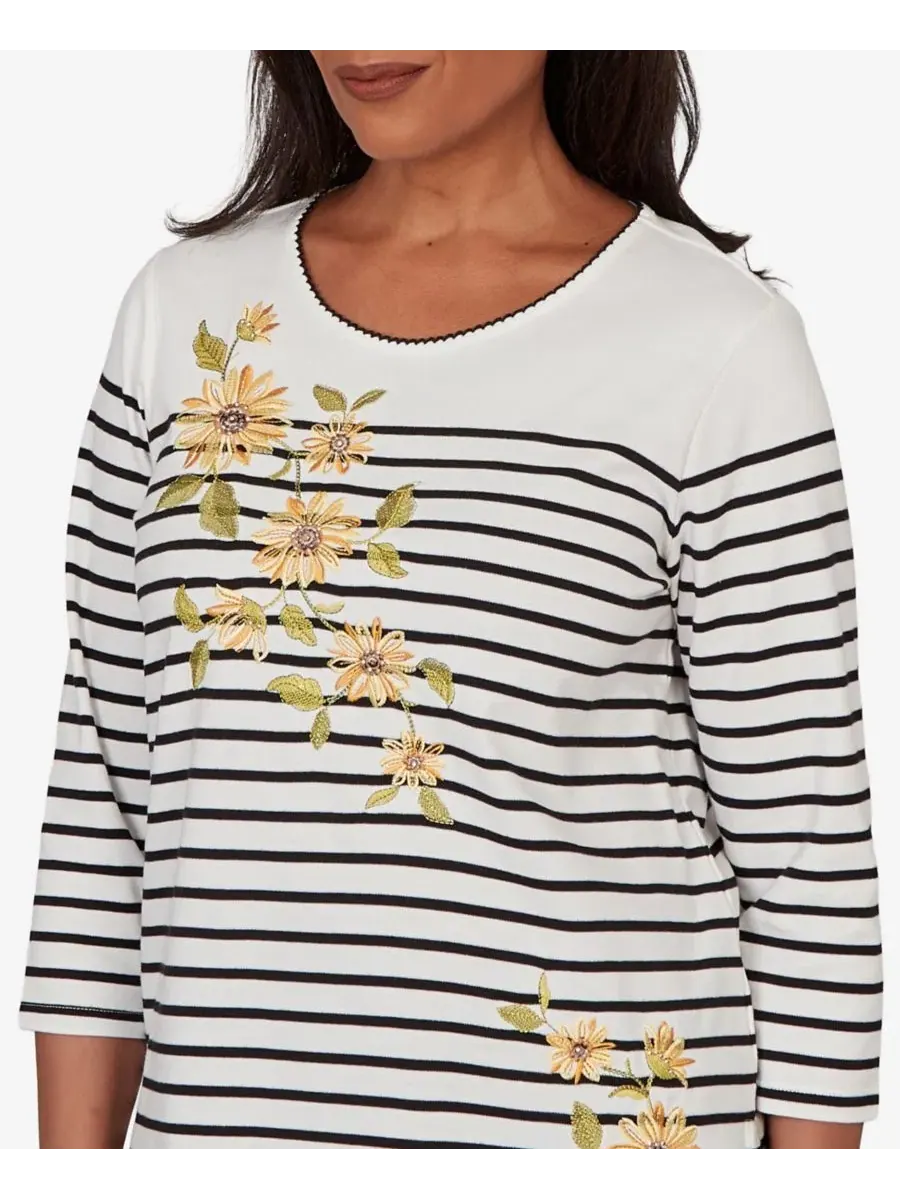 Топ с принтом Petite Sunflower Stripe Alfred Dunner — изображение 4 из 5, черный