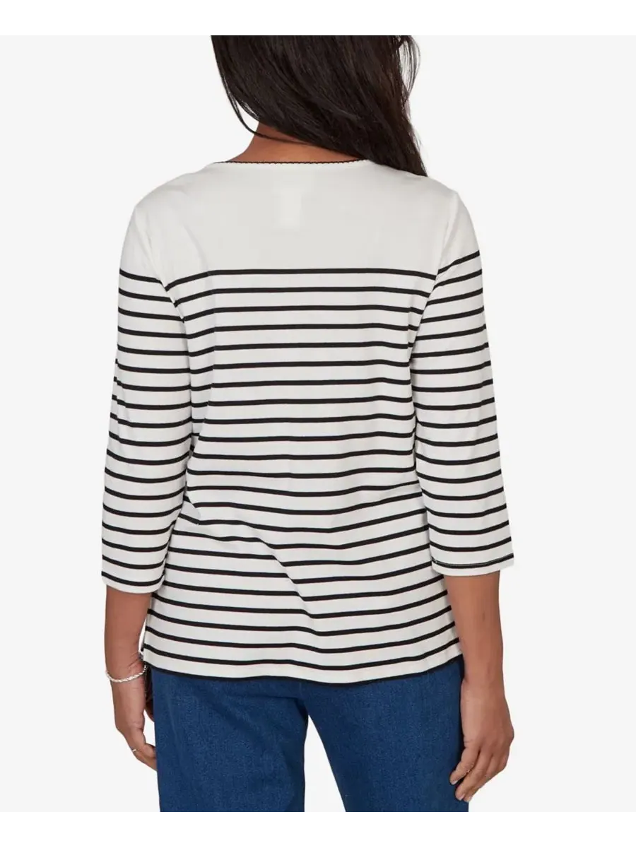 Топ с принтом Petite Sunflower Stripe Alfred Dunner — изображение 5 из 5, черный