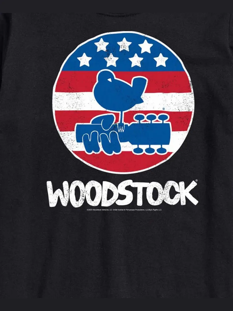 Мужская футболка с коротким рукавом и графическим принтом Woodstock Americana Airwaves — изображение 3 из 3, черный