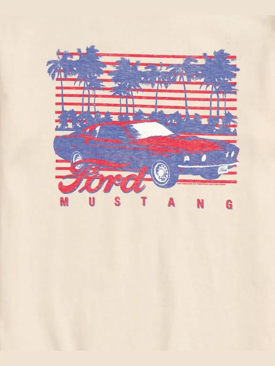 Мужская футболка с коротким рукавом и графическим принтом Ford Mustang Palm Trees Airwaves — изображение 3 из 3, бежевый