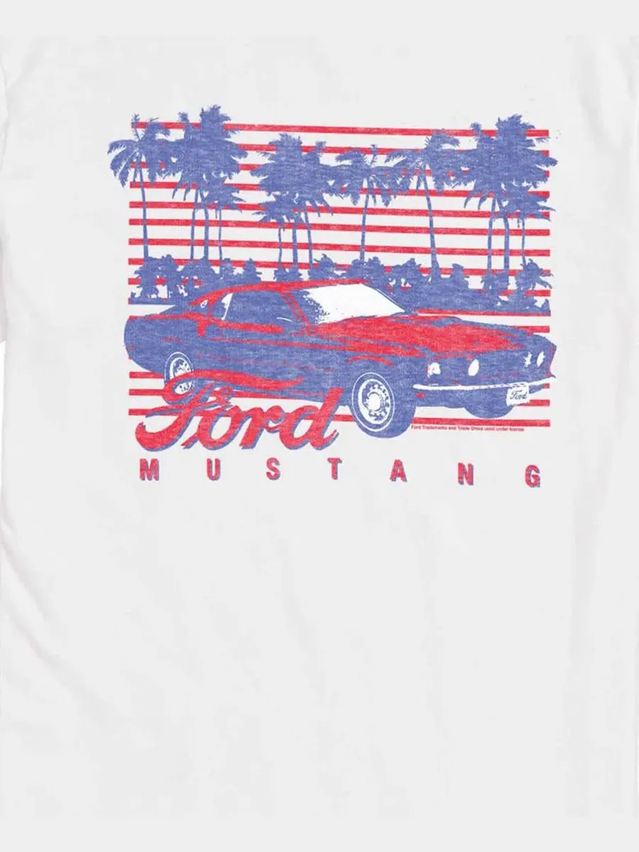 Мужская футболка с коротким рукавом и графическим принтом Ford Mustang Palm Trees Airwaves — изображение 3 из 3, белый