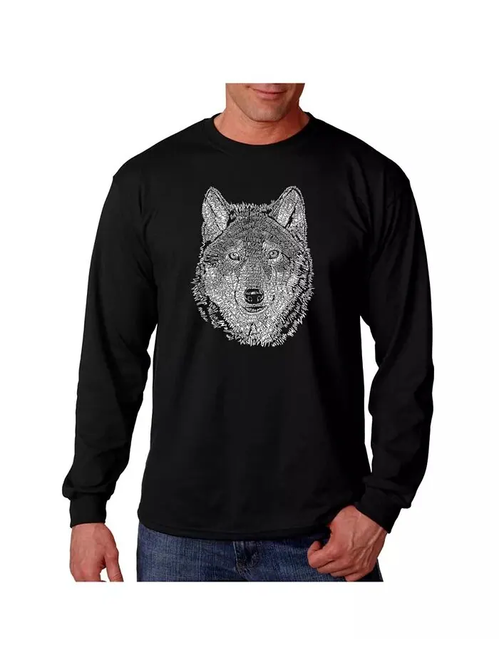 Мужская футболка Word Art - Wolf с длинным рукавом LA Pop Art — изображение 1 из 2, черный