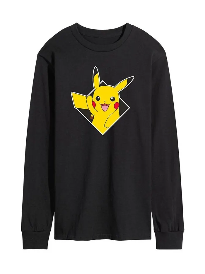 Мужская футболка с длинными рукавами в форме ромба Pokemon Pikachu AIRWAVES — изображение 1 из 2, черный