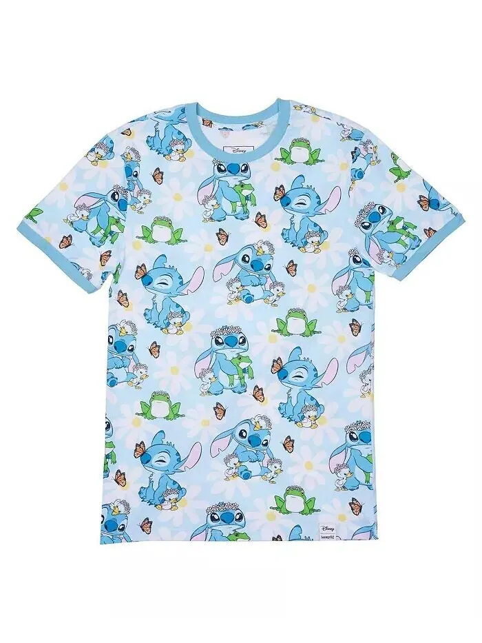 Легкая мужская и женская футболка с принтом Lilo and Stitch Springtime Daisy и сплошным принтом — изображение 2 из 3