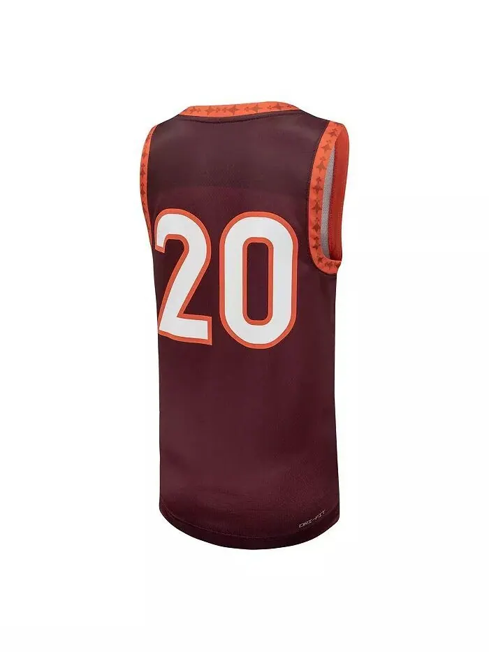 Реплика баскетбольной майки Big Boys # 20 Maroon Virginia Tech Hokies Team Nike — изображение 2 из 3, коричневый