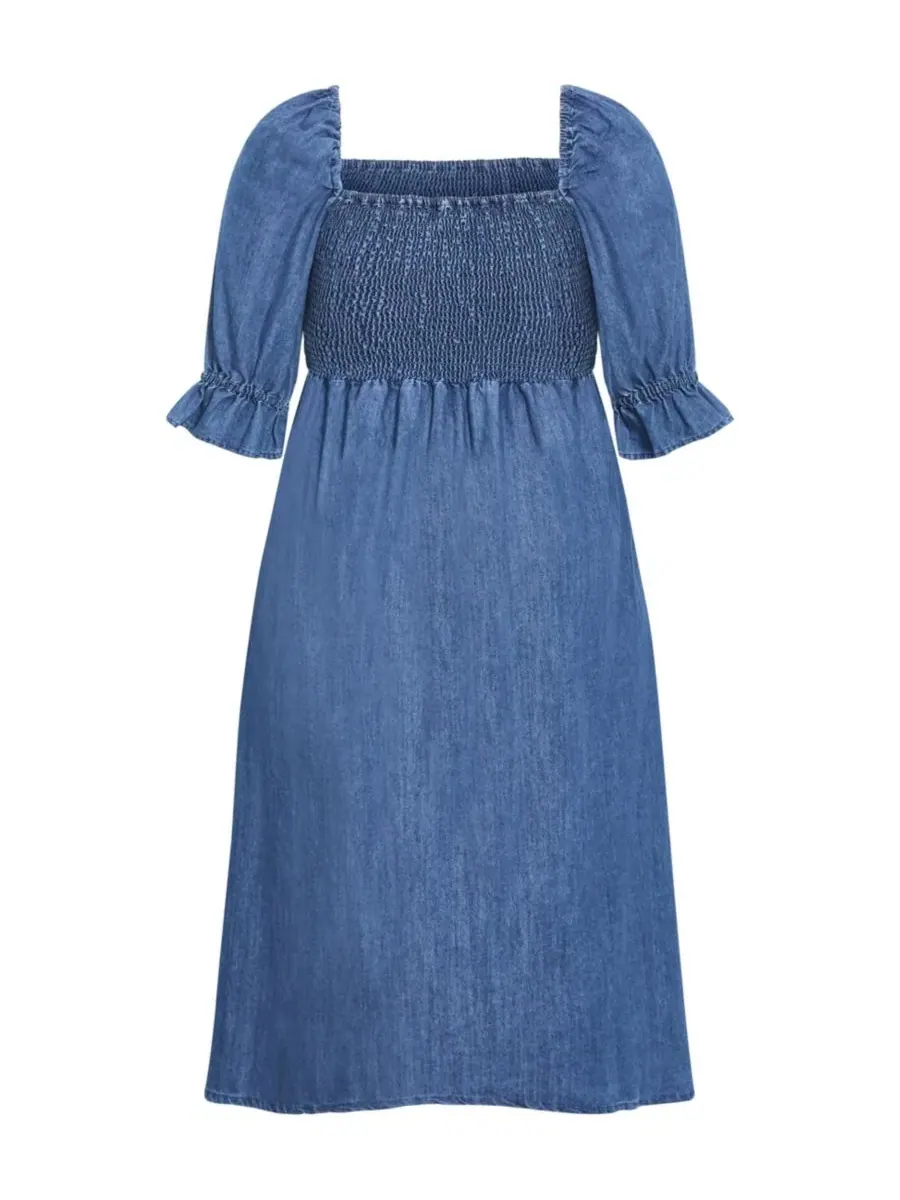 Джинсовое платье миди с квадратным вырезом и пышными рукавами Kaitlyn Denim Midi Dress CITY CHIC — изображение 5 из 5, синий