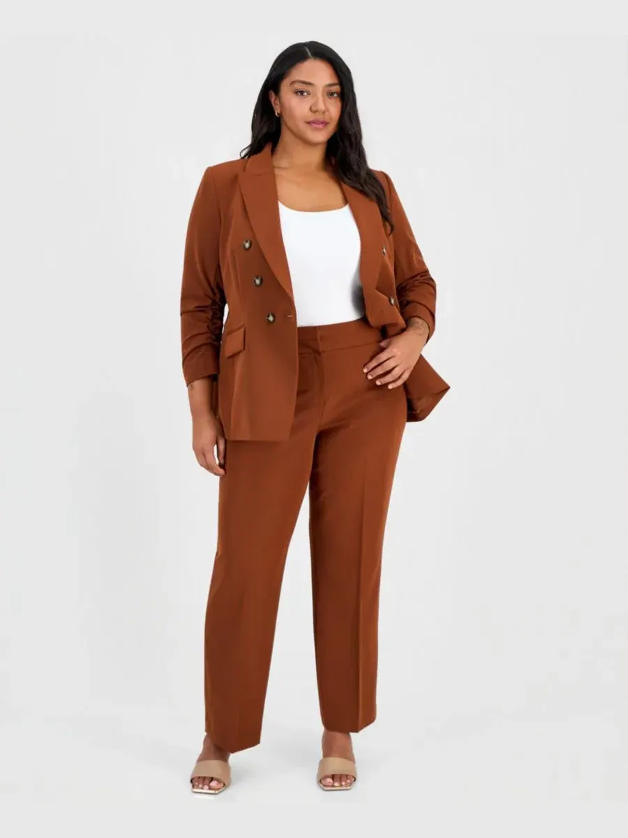 Брюки прямого кроя со средней посадкой Plus Size Mid-Rise Straight-Leg Pants Tahari ASL — изображение 1 из 4, корица