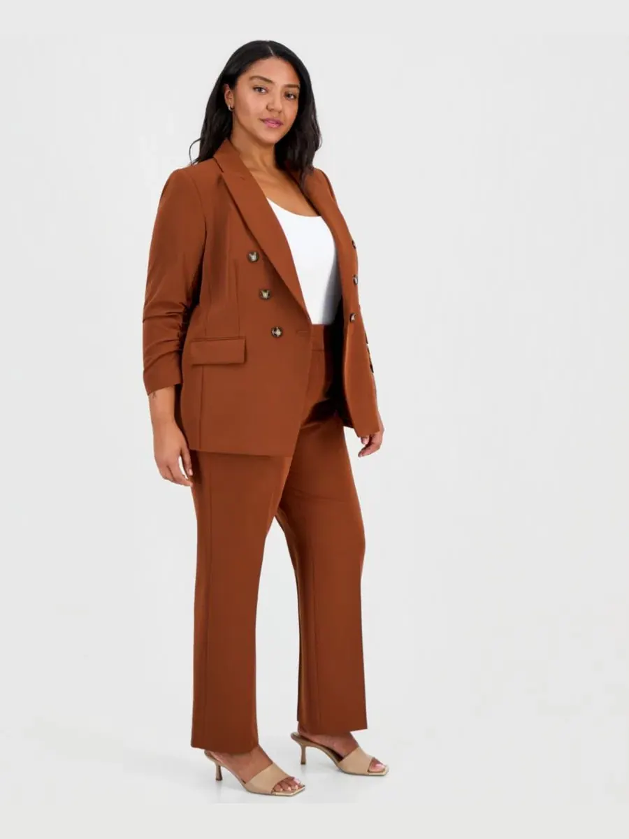 Брюки прямого кроя со средней посадкой Plus Size Mid-Rise Straight-Leg Pants Tahari ASL — изображение 2 из 4, корица