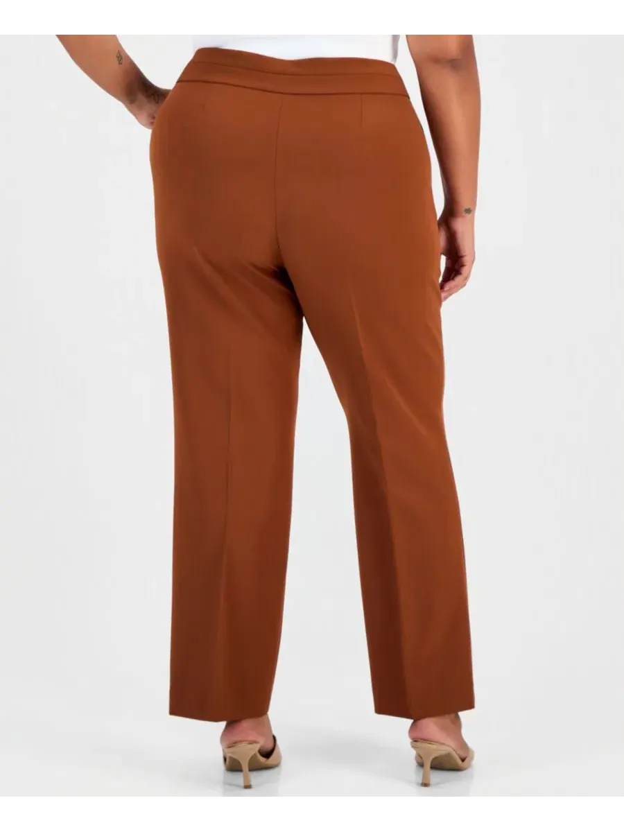 Брюки прямого кроя со средней посадкой Plus Size Mid-Rise Straight-Leg Pants Tahari ASL — изображение 3 из 4, корица