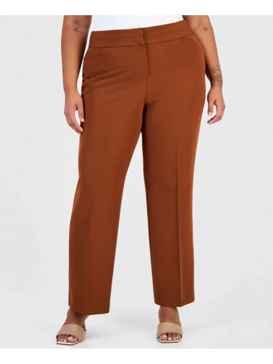 Брюки прямого кроя со средней посадкой Plus Size Mid-Rise Straight-Leg Pants Tahari ASL — изображение 4 из 4, корица