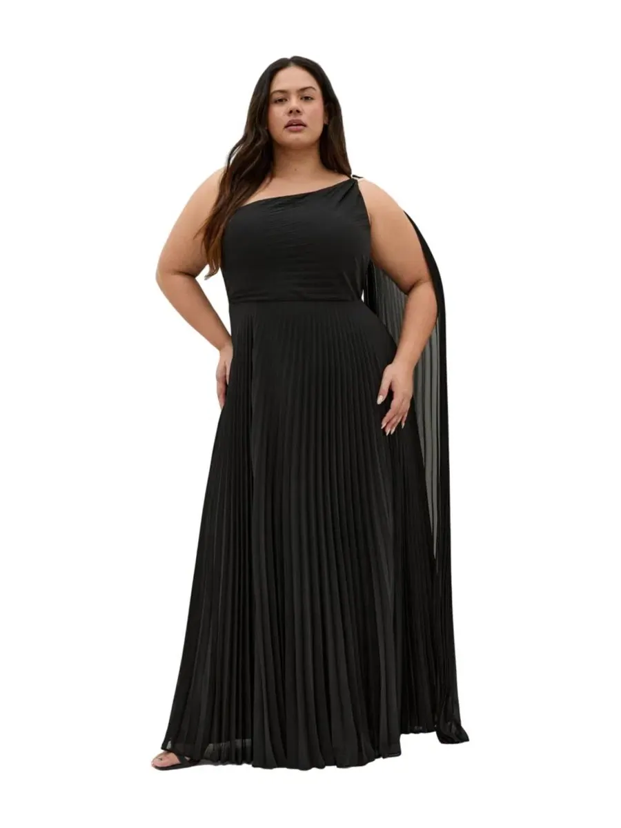Платье макси Eloura One Shoulder Pleat, City Chic — изображение 1 из 5, черный