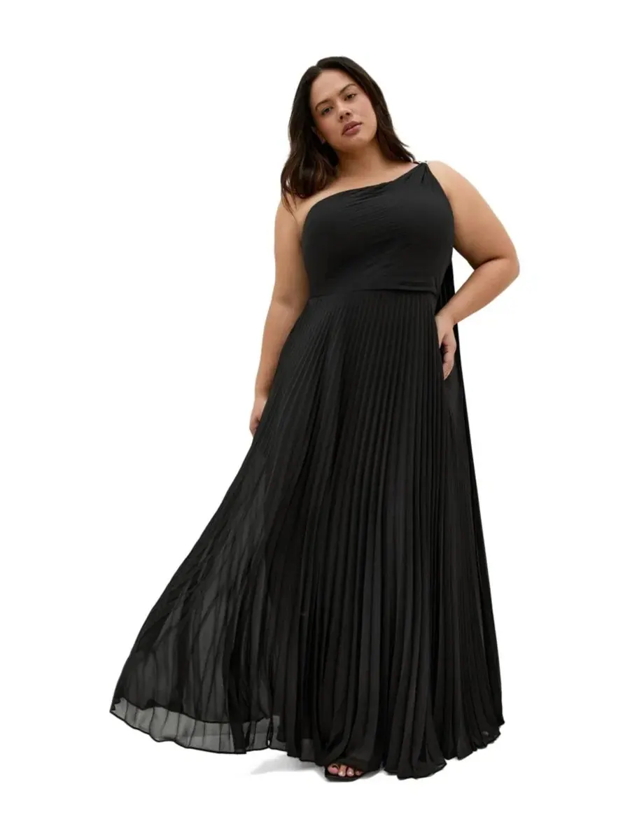 Платье макси Eloura One Shoulder Pleat, City Chic — изображение 3 из 5, черный