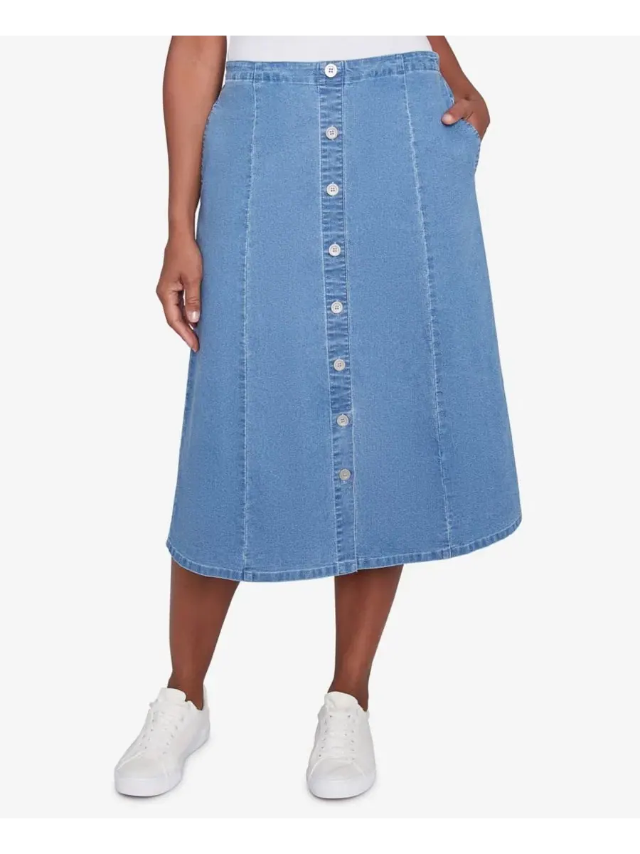 Джинсовая юбка-миди с панелями Petite Paneled Full Length Denim Skirts Alfred Dunner — изображение 1 из 5, джинсовый синий