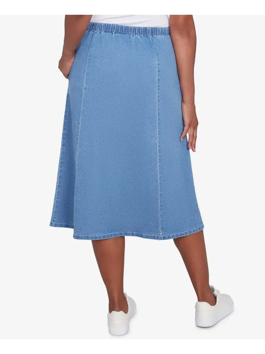 Джинсовая юбка-миди с панелями Petite Paneled Full Length Denim Skirts Alfred Dunner — изображение 2 из 5, джинсовый синий