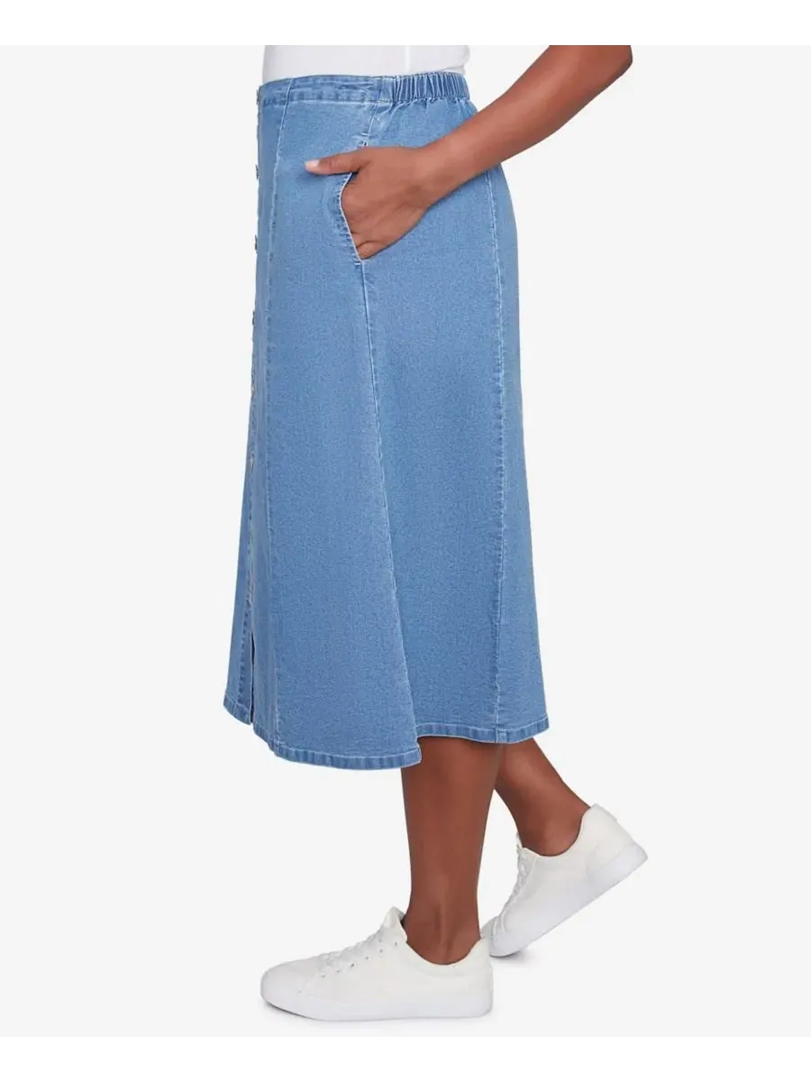 Джинсовая юбка-миди с панелями Petite Paneled Full Length Denim Skirts Alfred Dunner — изображение 3 из 5, джинсовый синий