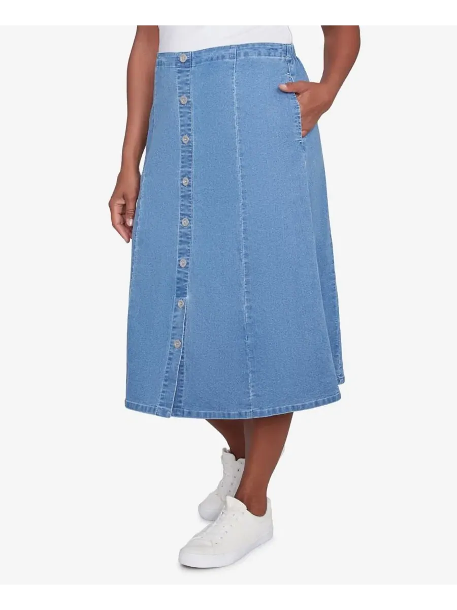 Джинсовая юбка-миди с панелями Petite Paneled Full Length Denim Skirts Alfred Dunner — изображение 4 из 5, джинсовый синий