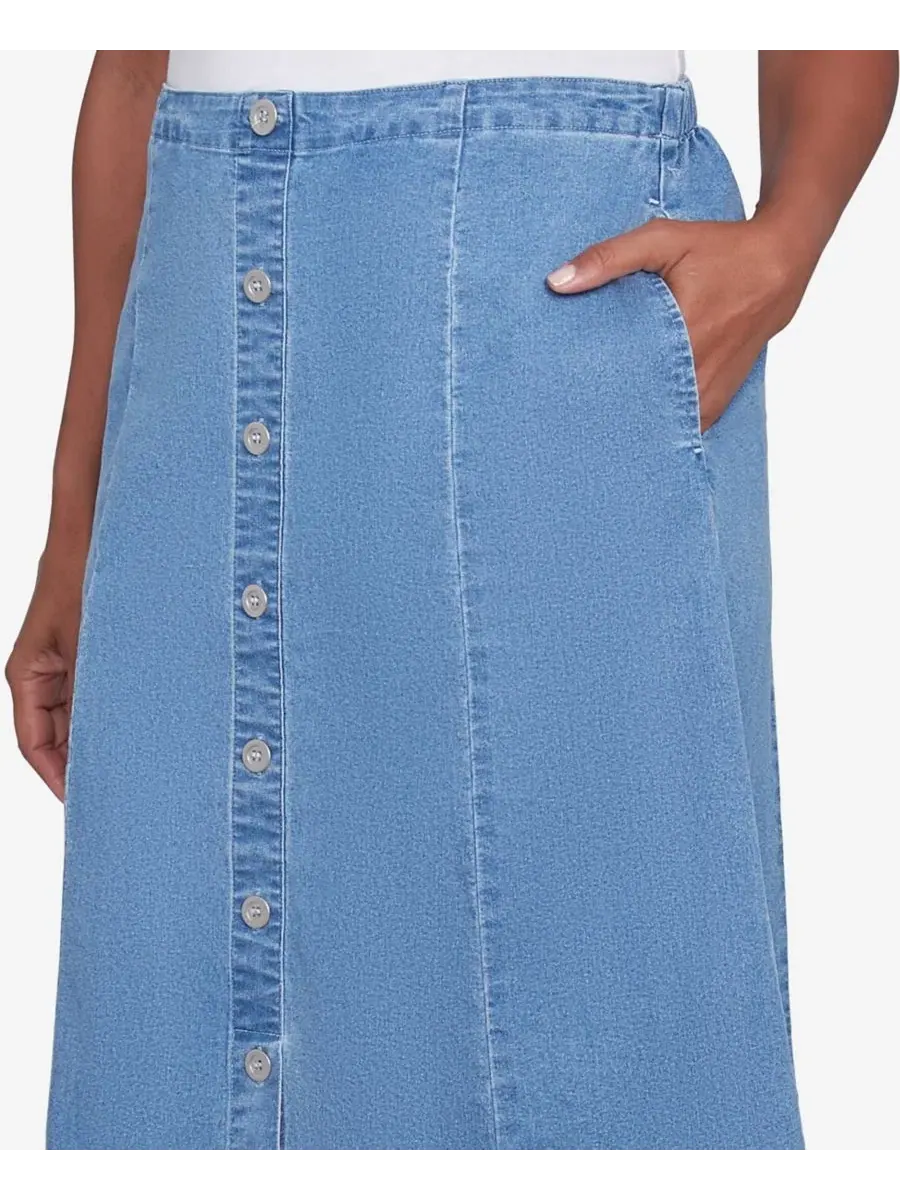 Джинсовая юбка-миди с панелями Petite Paneled Full Length Denim Skirts Alfred Dunner — изображение 5 из 5, джинсовый синий