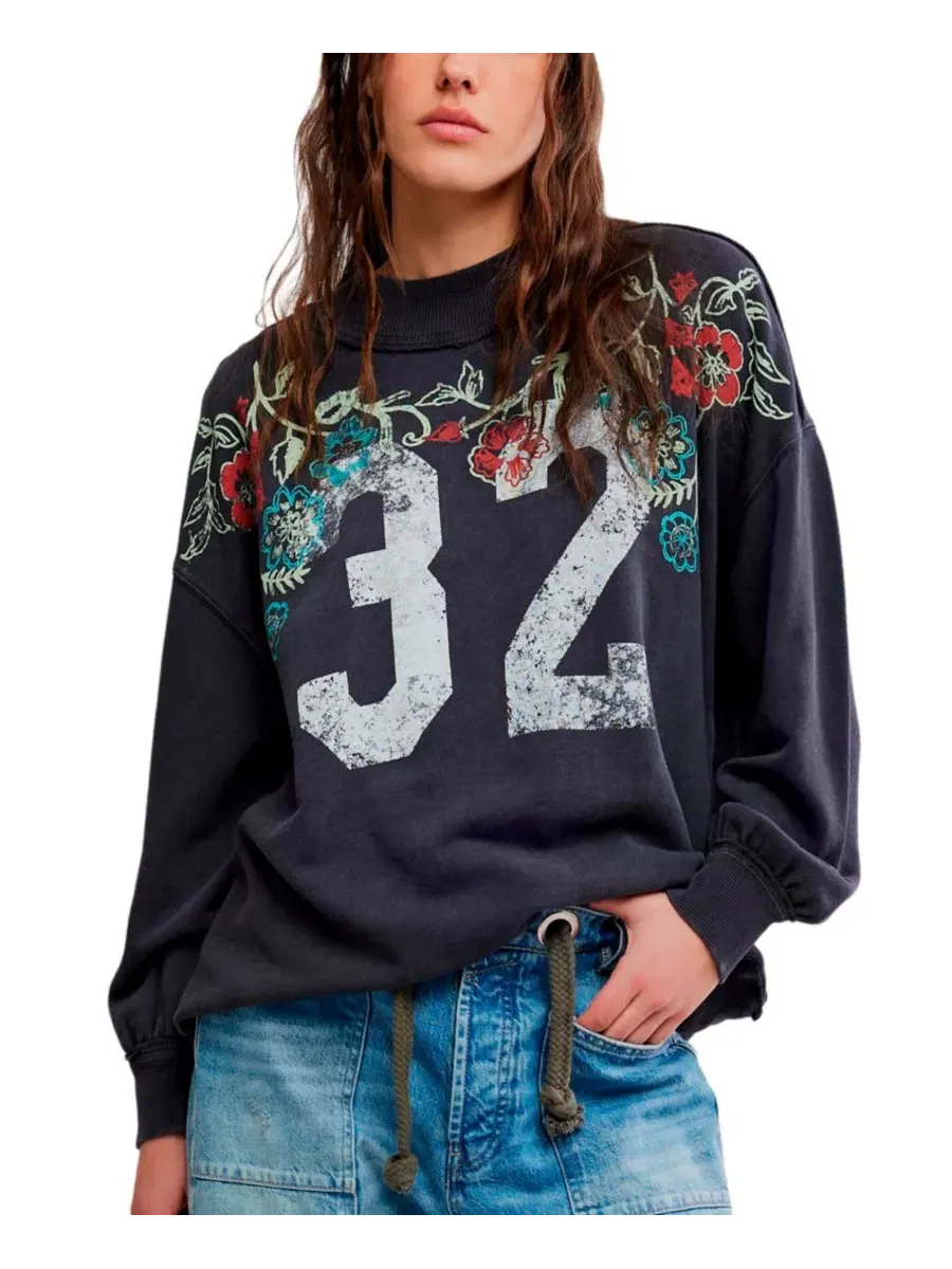 Свитшот из хлопка с принтом, модель Slouchy Mock-Neck Free People