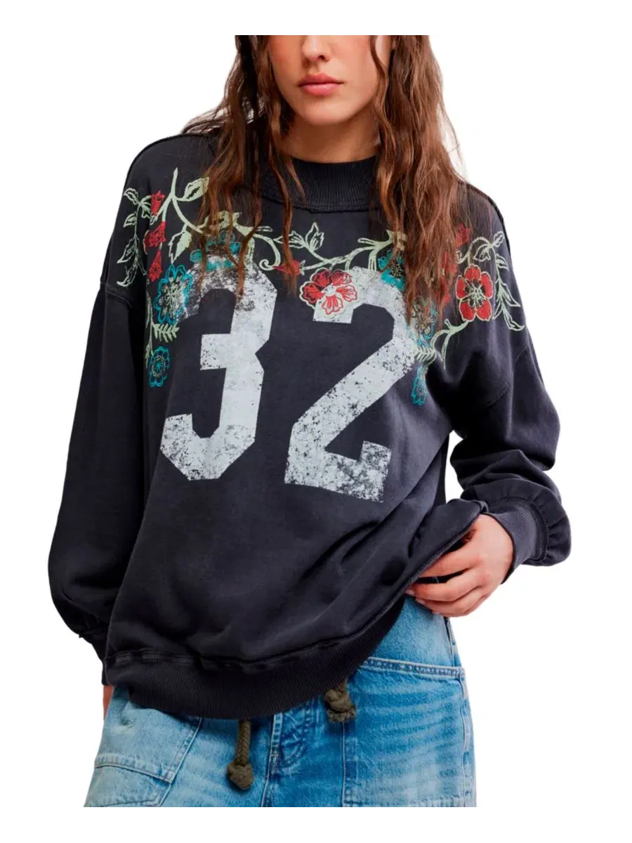 Свитшот из хлопка с принтом, модель Slouchy Mock-Neck Free People — изображение 3 из 6, черный