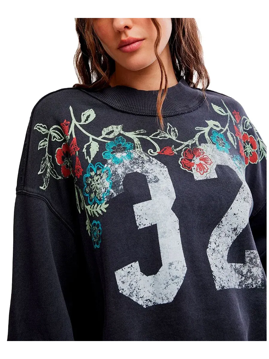 Свитшот из хлопка с принтом, модель Slouchy Mock-Neck Free People — изображение 4 из 6, черный