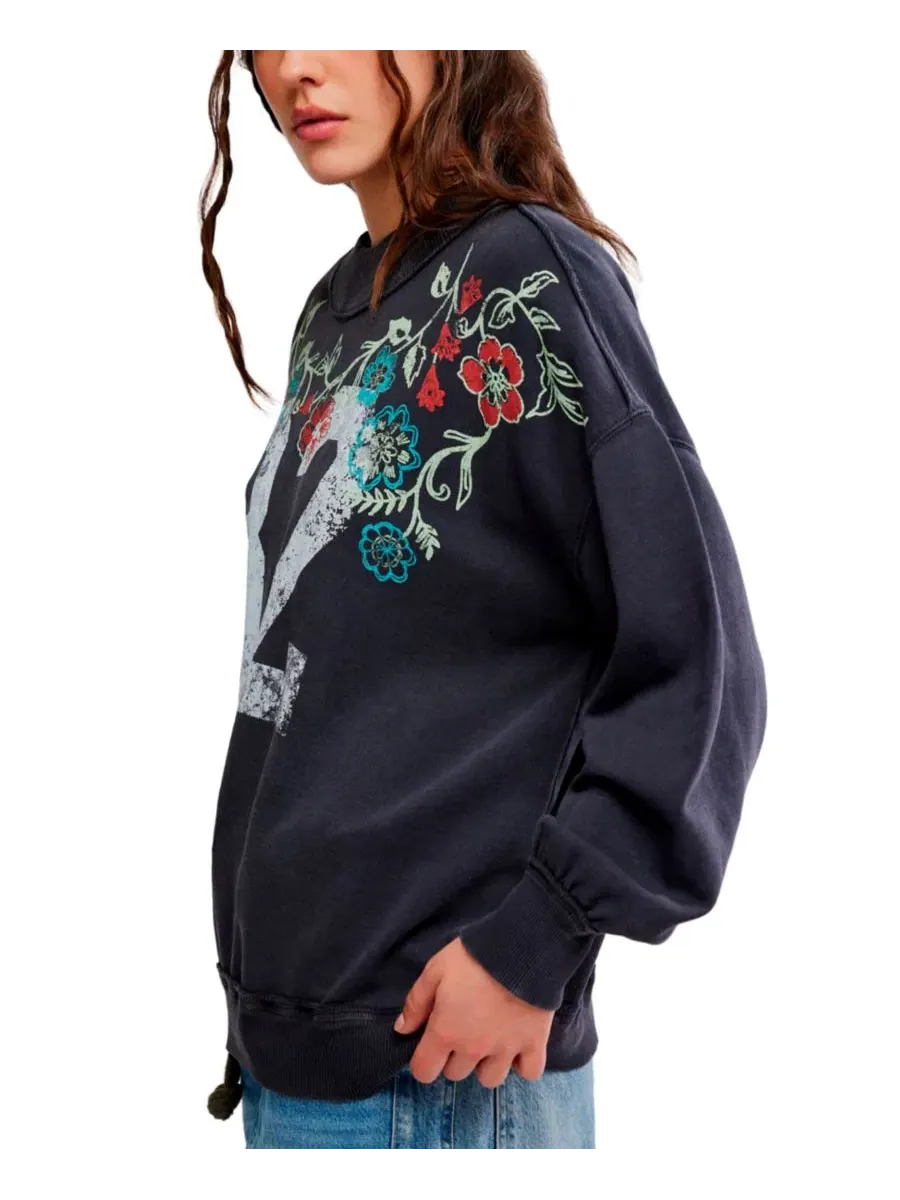 Свитшот из хлопка с принтом, модель Slouchy Mock-Neck Free People — изображение 6 из 6, черный