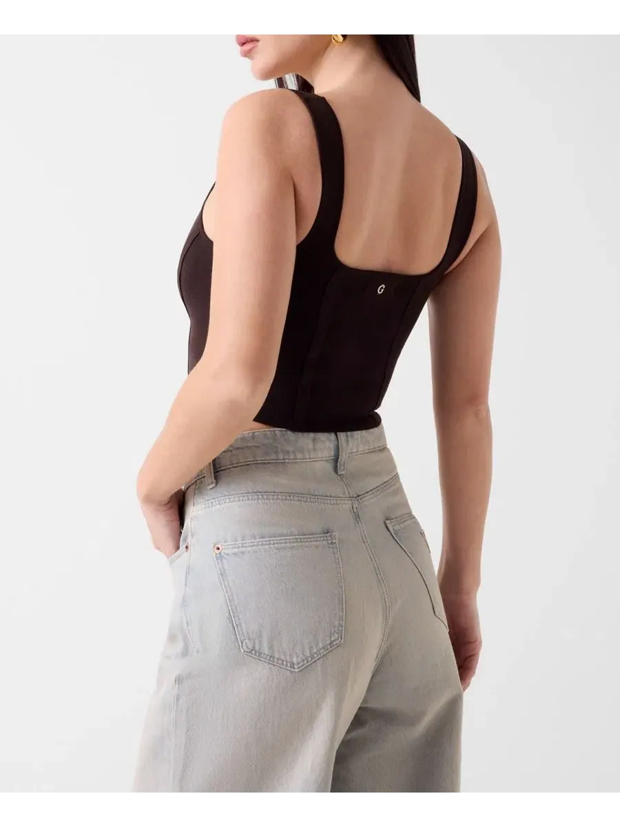 Свитер без рукавов с квадратным вырезом Esme Corset Top GUESS — изображение 4 из 4, коричневый