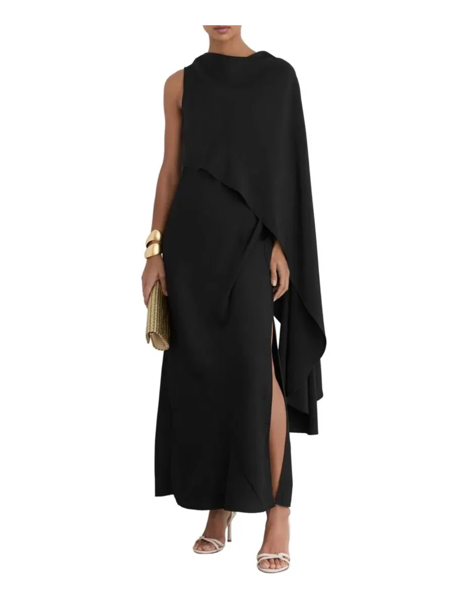Платье-макси с асимметричной накидкой Winnie One-Shoulder Cape Maxi Dress REISS — изображение 1 из 5, черный