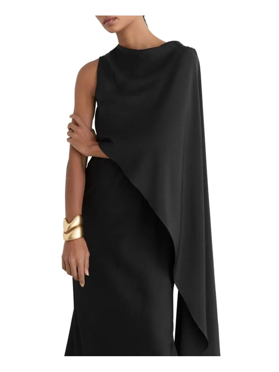 Платье-макси с асимметричной накидкой Winnie One-Shoulder Cape Maxi Dress REISS — изображение 2 из 5, черный