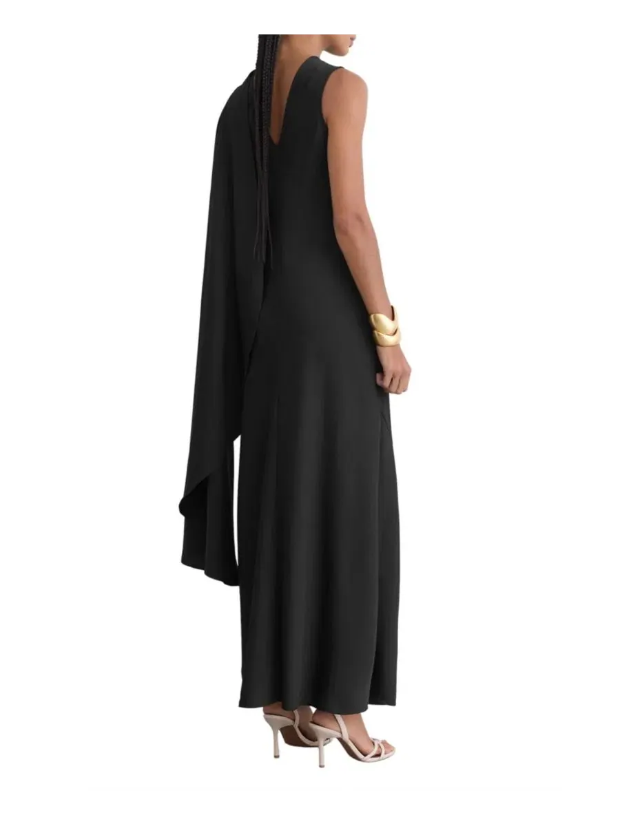 Платье-макси с асимметричной накидкой Winnie One-Shoulder Cape Maxi Dress REISS — изображение 3 из 5, черный