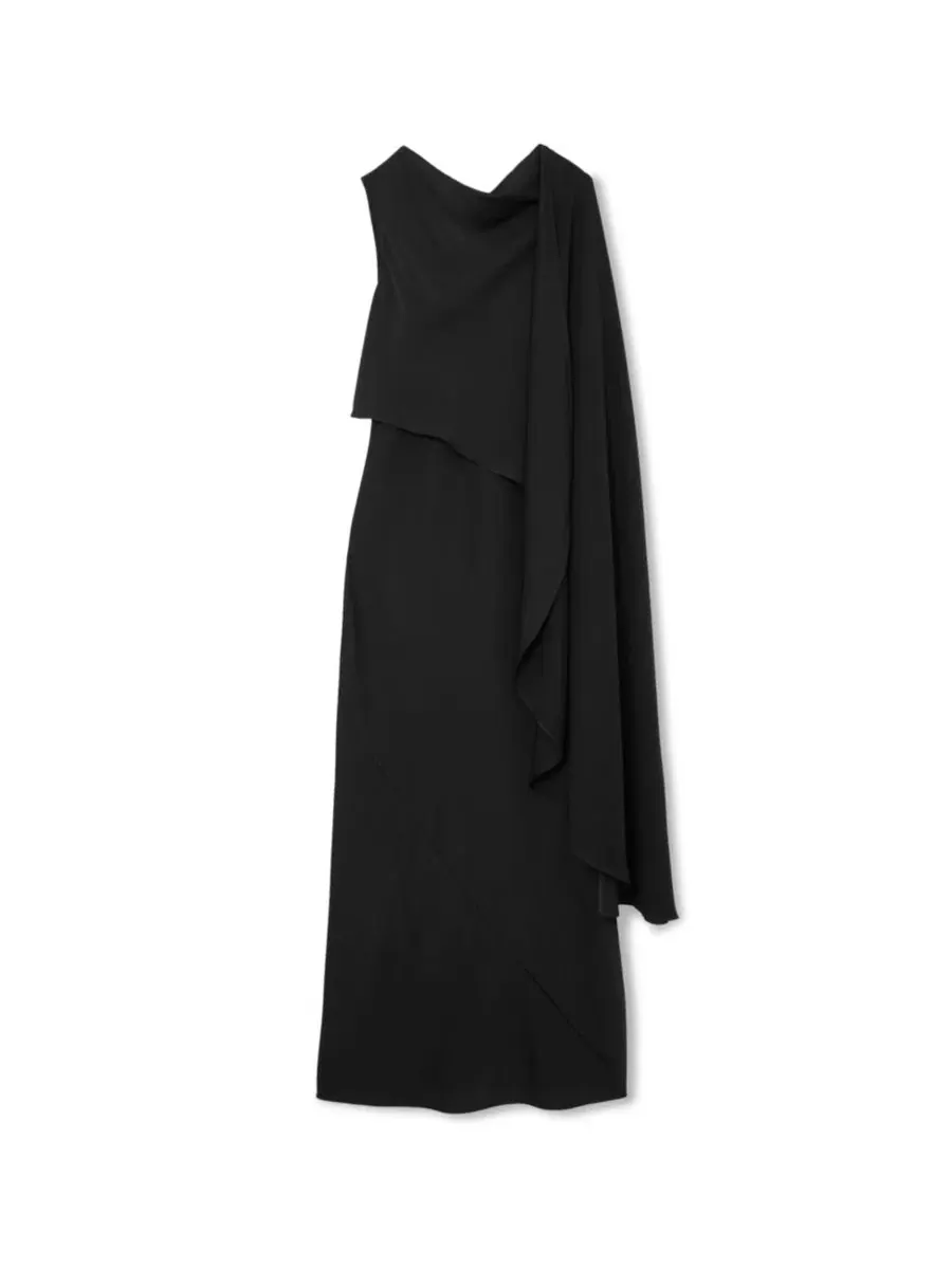 Платье-макси с асимметричной накидкой Winnie One-Shoulder Cape Maxi Dress REISS — изображение 5 из 5, черный