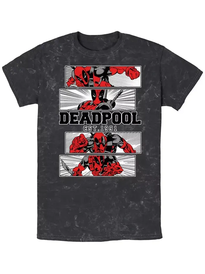 Мужская футболка Deadpool 4 Panel с коротким рукавом, двухцветная, эффект минеральной мойки Fifth — изображение 1 из 3