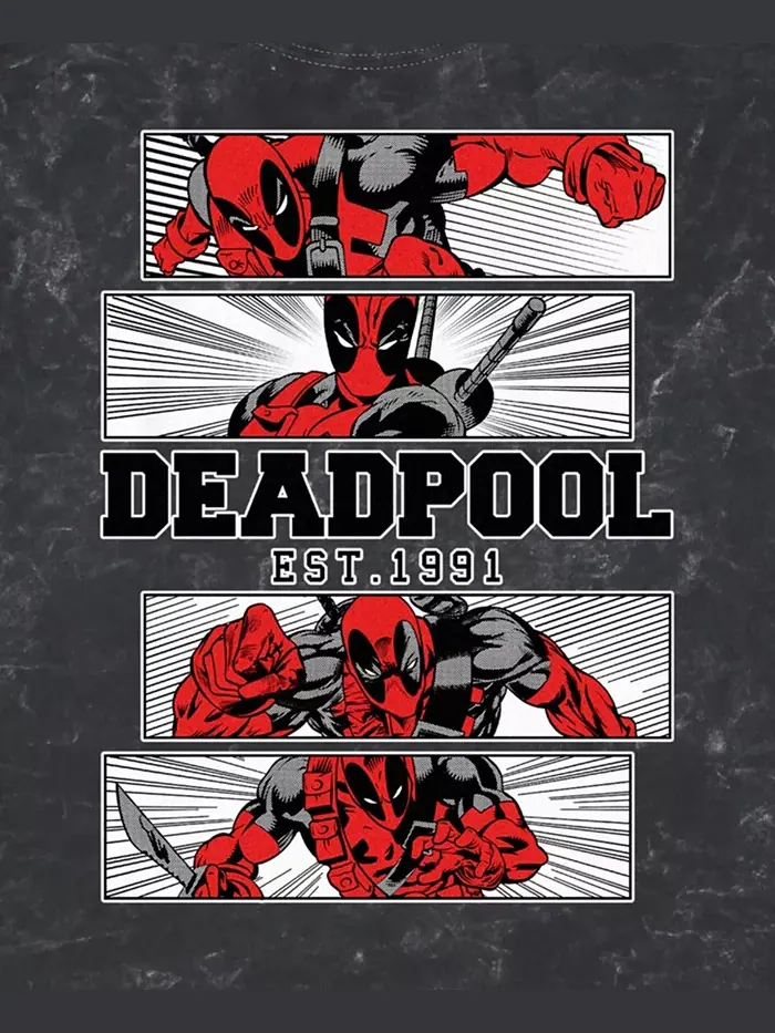 Мужская футболка Deadpool 4 Panel с коротким рукавом, двухцветная, эффект минеральной мойки Fifth — изображение 3 из 3