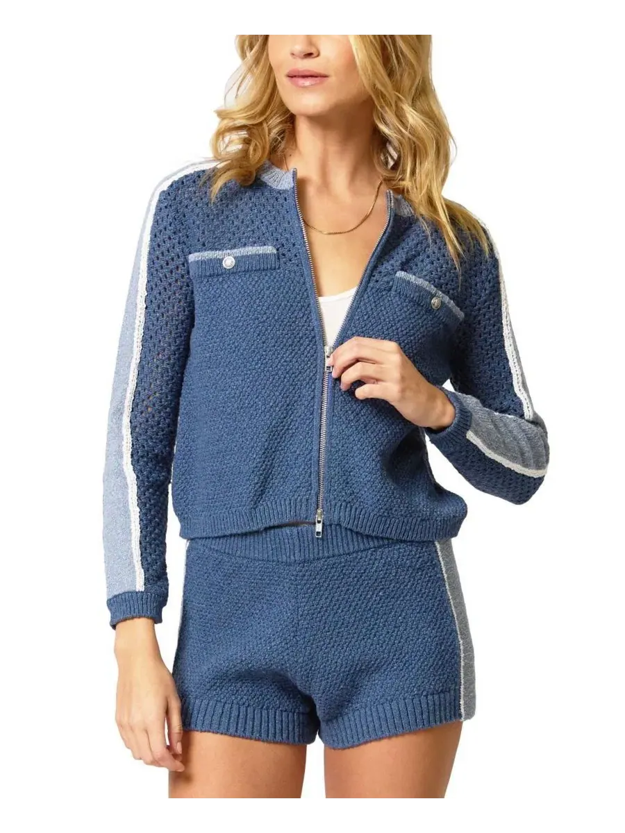 Женский джемпер-кардиган с молнией Raya Mixed Stitch Zip Cardi Central Park West — синий