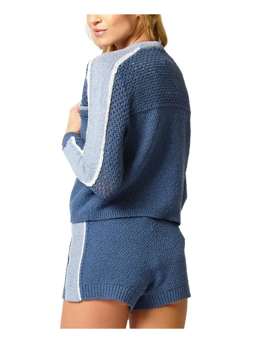 Женский джемпер-кардиган с молнией Raya Mixed Stitch Zip Cardi Central Park West — изображение 3 из 3, темно-синий