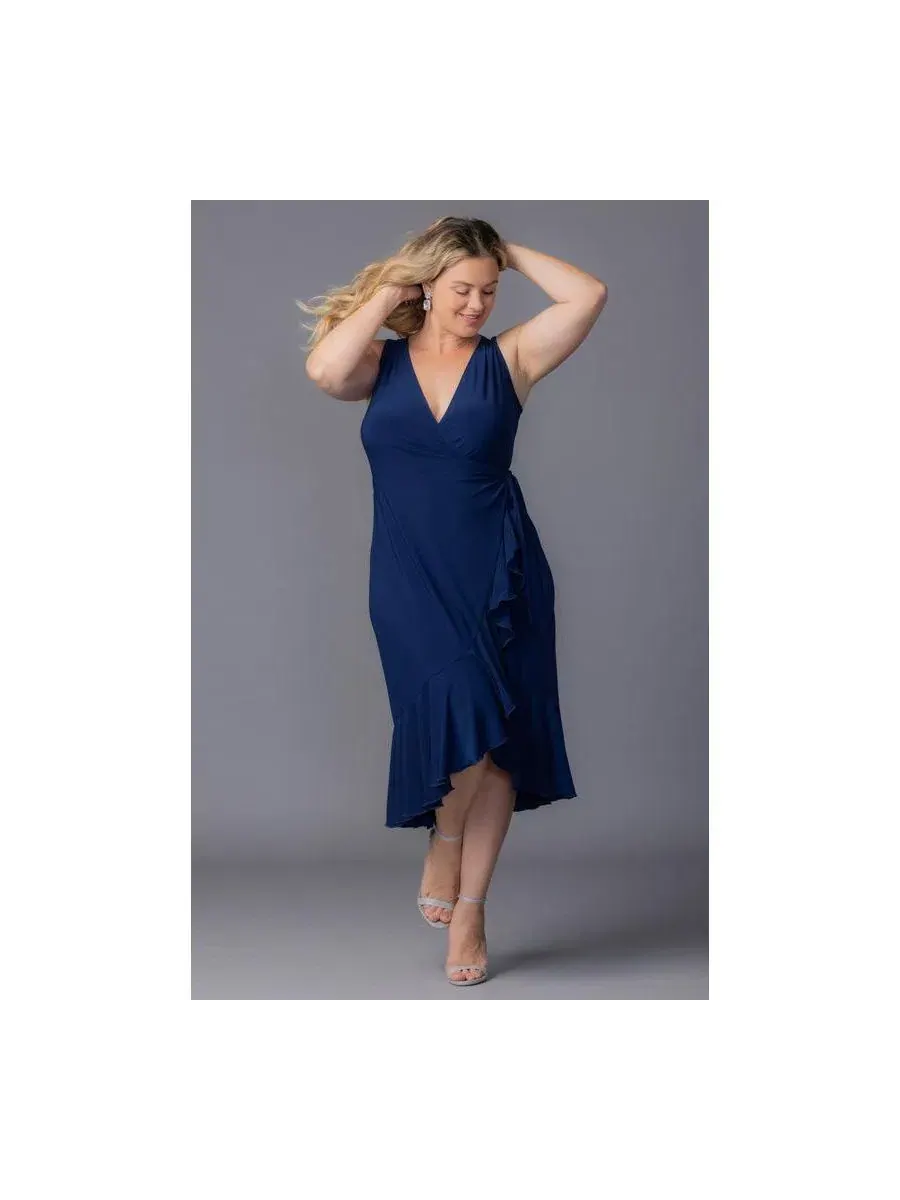 Платье-обертка без рукавов Laguna Plus Size Kiyonna — изображение 6 из 6, темно-синий