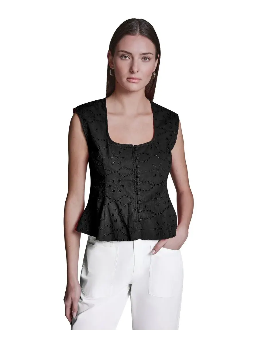 Топ без рукавов с квадратным вырезом и пеплумом, Eyelet Detail BCBG
