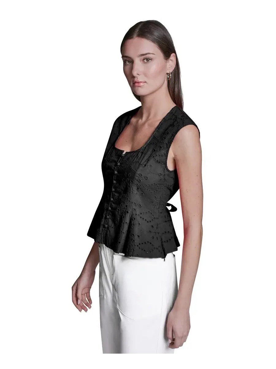 Топ без рукавов с квадратным вырезом и пеплумом, Eyelet Detail BCBG — изображение 3 из 6, черный