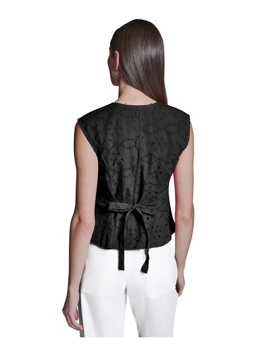 Топ без рукавов с квадратным вырезом и пеплумом, Eyelet Detail BCBG — изображение 4 из 6, черный