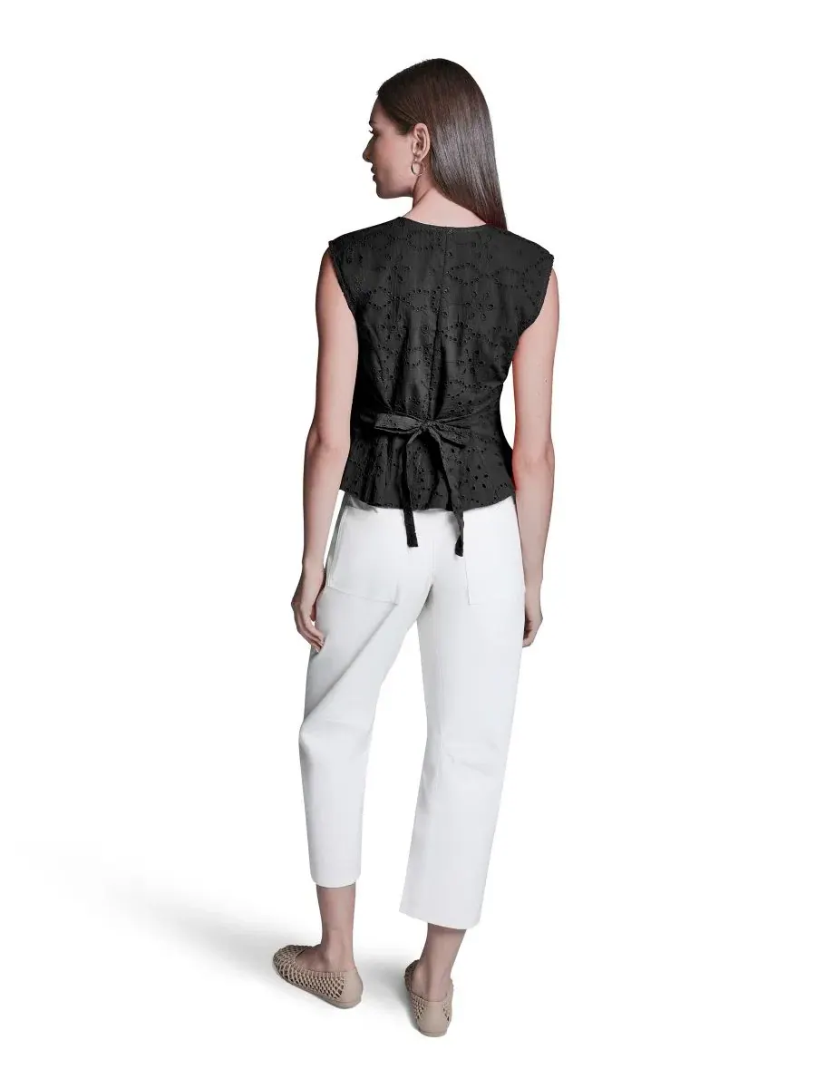 Топ без рукавов с квадратным вырезом и пеплумом, Eyelet Detail BCBG — изображение 5 из 6, черный