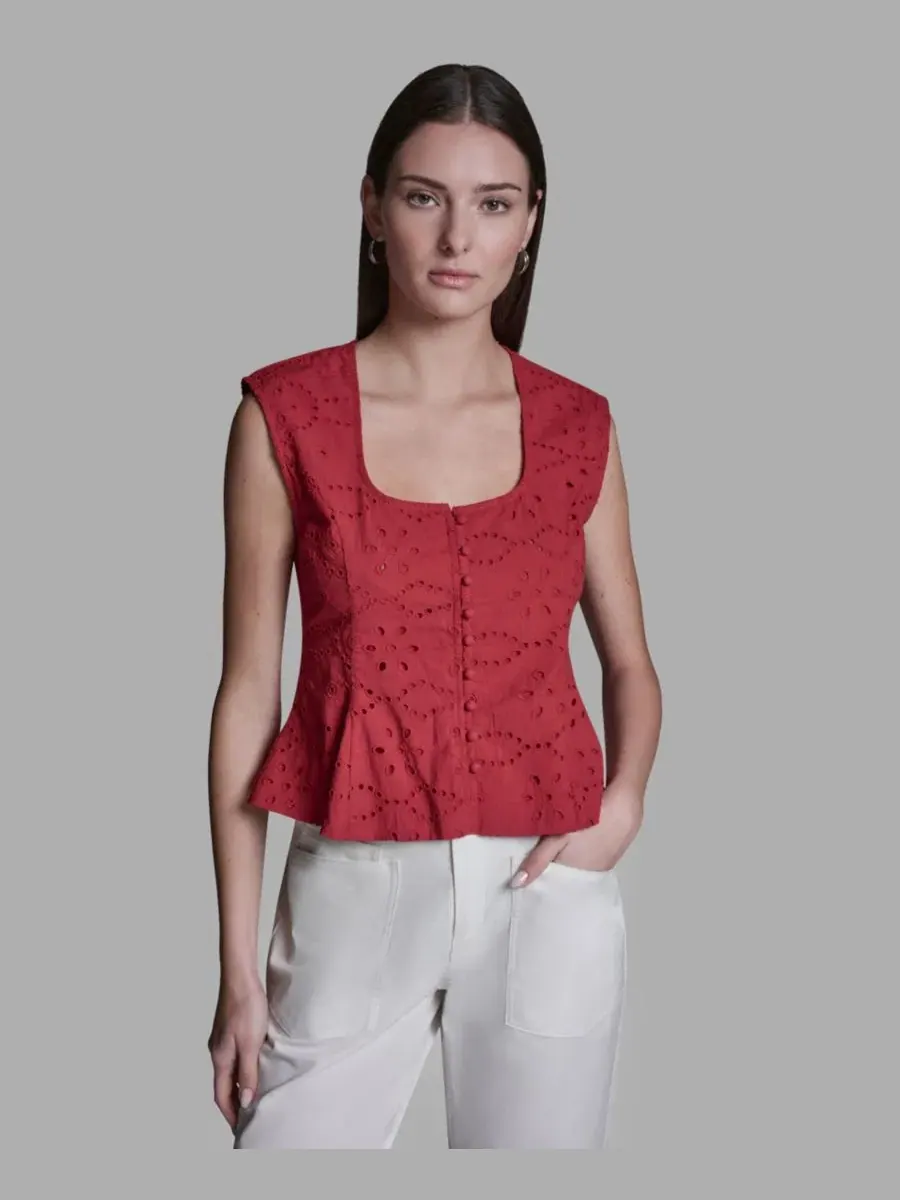 Топ без рукавов с квадратным вырезом и пеплумом BCBG, Rouge Amour — изображение 1 из 6